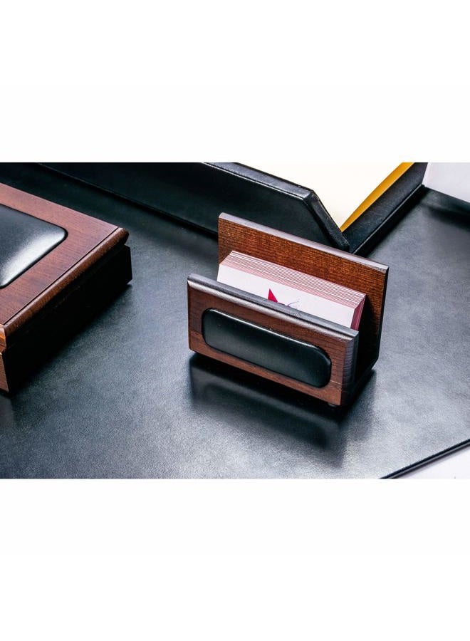Dacasso Walnut & Leather Business Card Holder, Wood, Walnut and Black Leather, 10.79 x 5.08 x 7.62 cm - Image 2