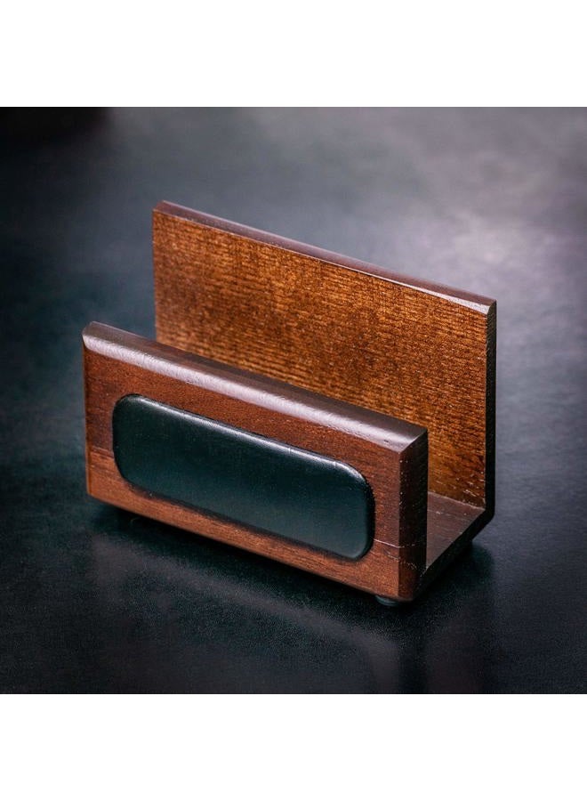 Dacasso Walnut & Leather Business Card Holder, Wood, Walnut and Black Leather, 10.79 x 5.08 x 7.62 cm - Image 3
