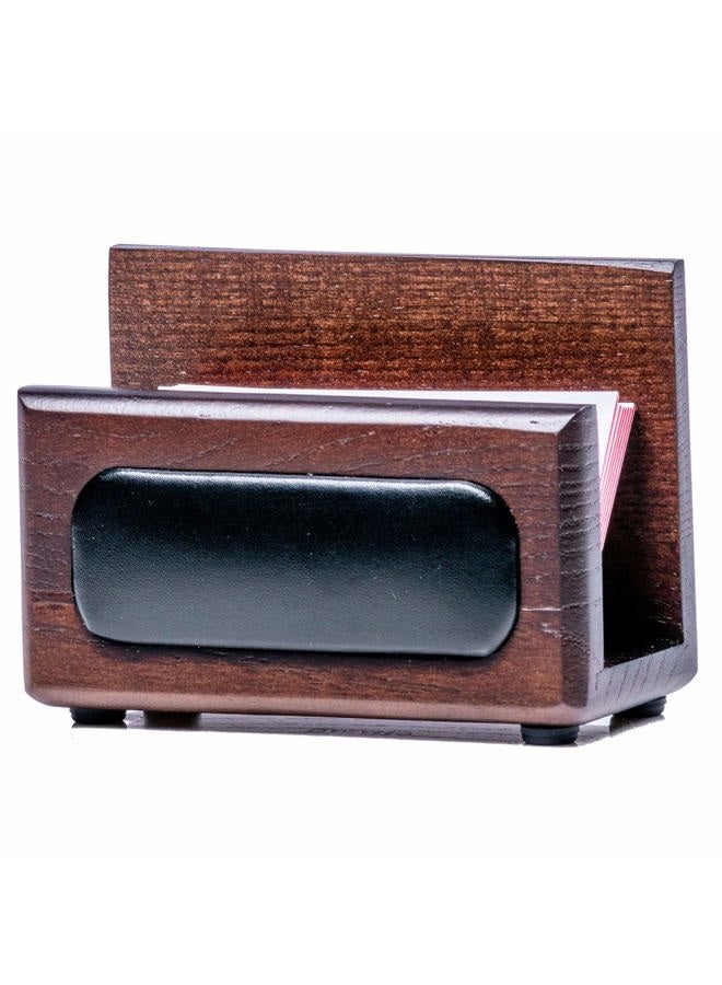 Dacasso Walnut & Leather Business Card Holder, Wood, Walnut and Black Leather, 10.79 x 5.08 x 7.62 cm - Image 1