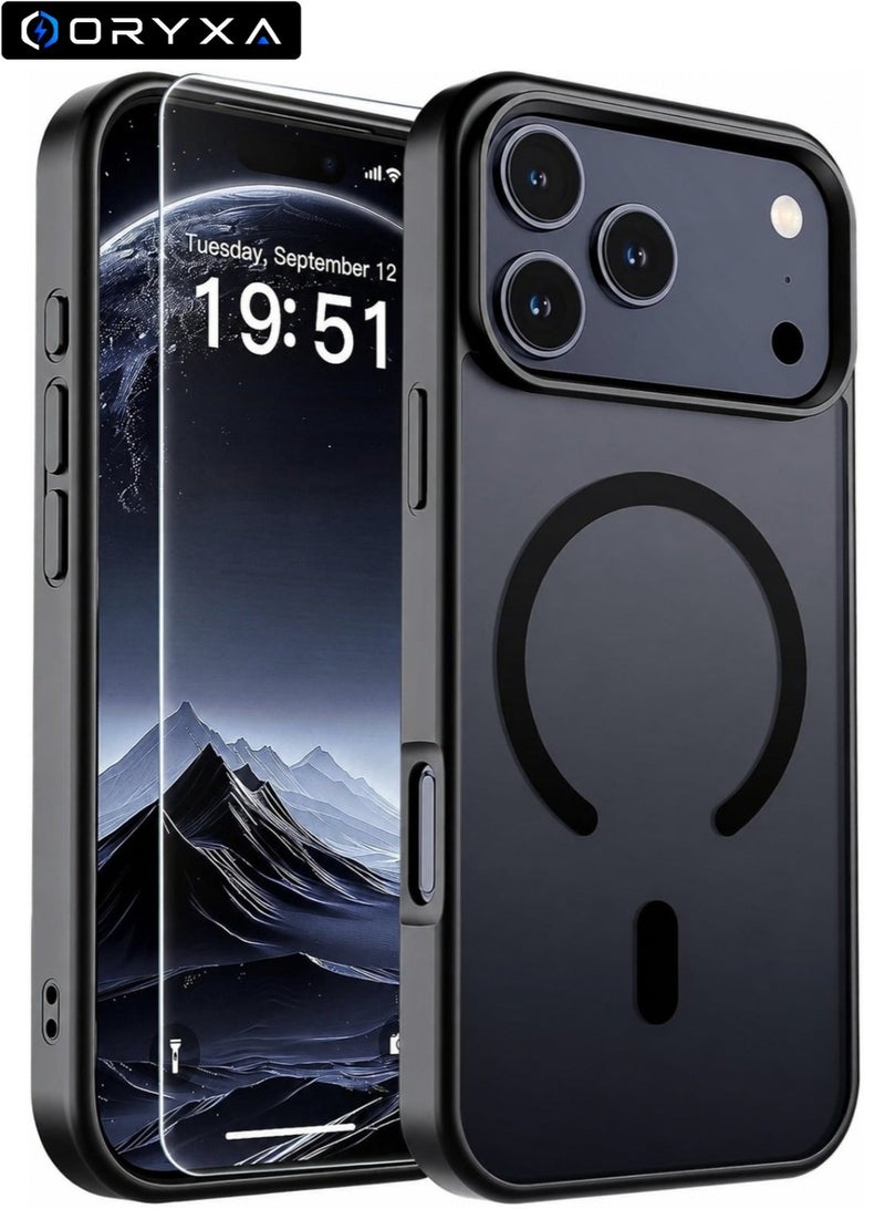 ORYXA iPhone 17 Pro Max Case, 2 IN 1 Magnetic Phone Cover + Screen Protector, For iPhone 17 Pro Max, Compatible with MagSafe, Translucent Matte Shockproof Cover, Slim Full Protection, Black - Image 1