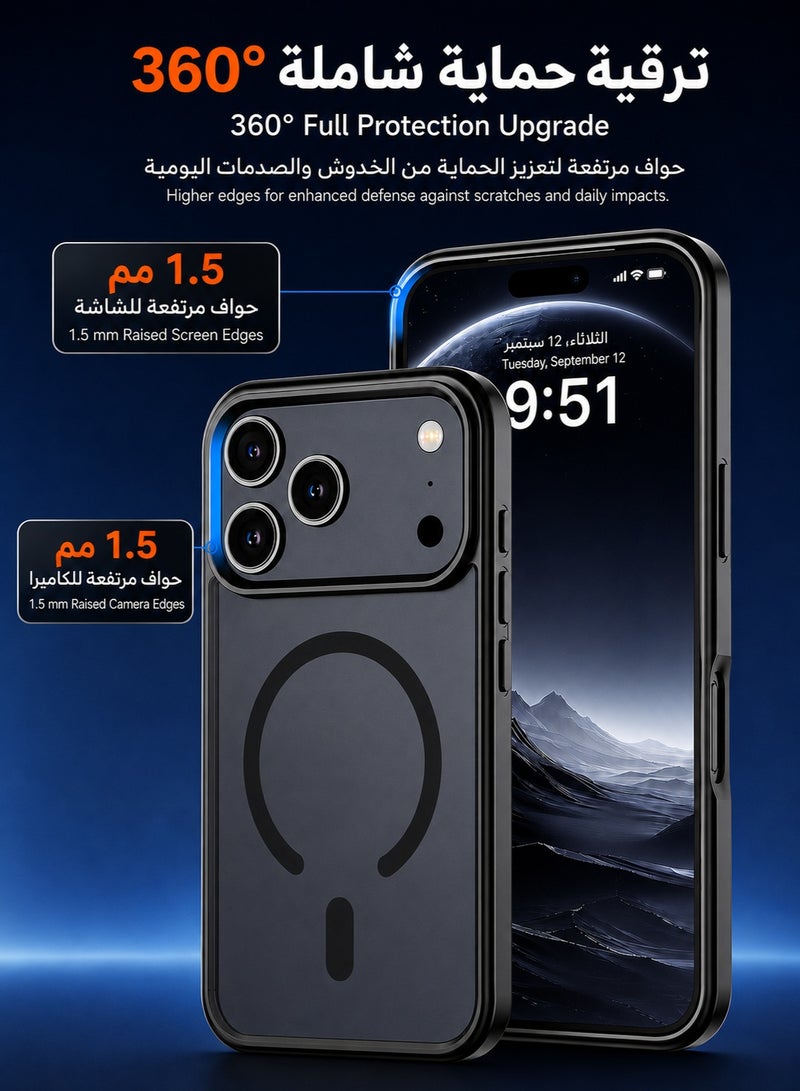 ORYXA iPhone 17 Pro Max Case, 2 IN 1 Magnetic Phone Cover + Screen Protector, For iPhone 17 Pro Max, Compatible with MagSafe, Translucent Matte Shockproof Cover, Slim Full Protection, Black - Image 4