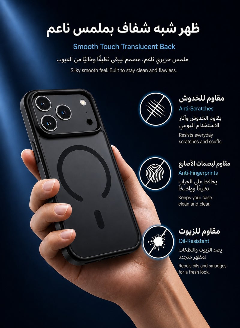 ORYXA iPhone 17 Pro Max Case, 2 IN 1 Magnetic Phone Cover + Screen Protector, For iPhone 17 Pro Max, Compatible with MagSafe, Translucent Matte Shockproof Cover, Slim Full Protection, Black - Image 5