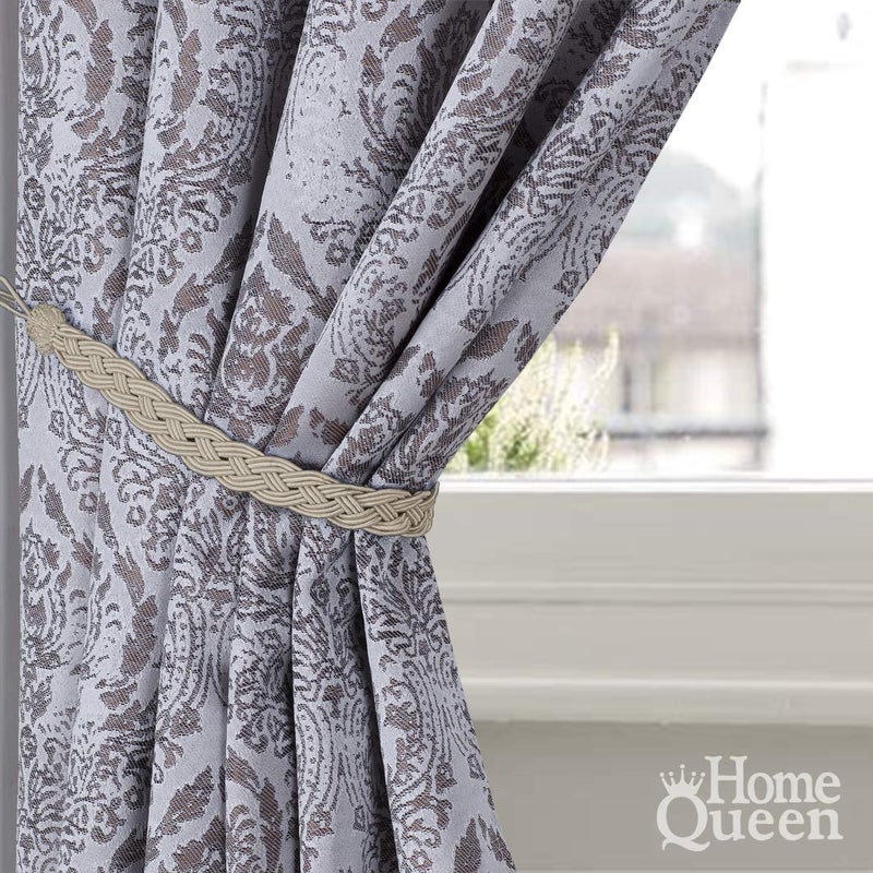 Home Queen Hand Braided Curtain Tie Back  Buckle Holdback Drapery Curtain Tiebacks  2 Rope Belt Curtain Tie With 2 Metal Hooks  Taupe - Image 2