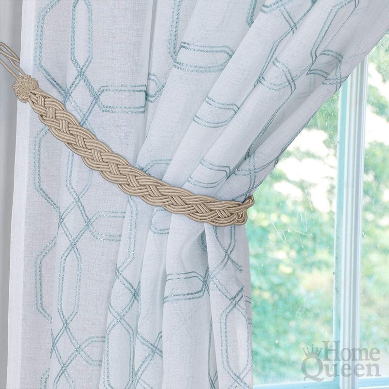 Home Queen Hand Braided Curtain Tie Back  Buckle Holdback Drapery Curtain Tiebacks  2 Rope Belt Curtain Tie With 2 Metal Hooks  Taupe - Image 4