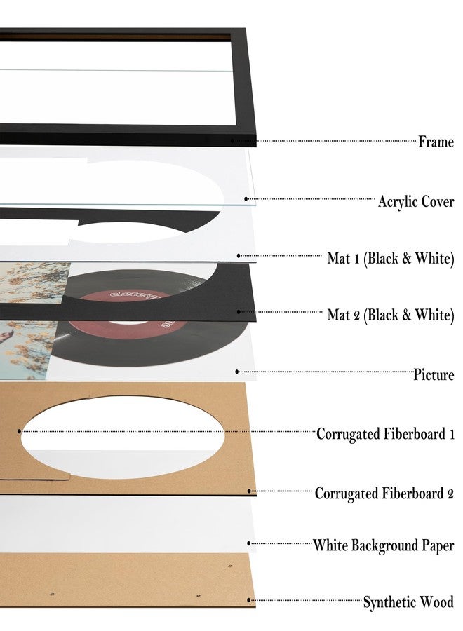 eletecpro 8.8x13.8 Record Frame with Double Mats for Single 7-inch Music Album Cover and Vinyl, 45 rpm (6 7/8") inch Vinyl Record Display for Wall, Classic and Stylish Record Holder for Wall Decor - Image 2