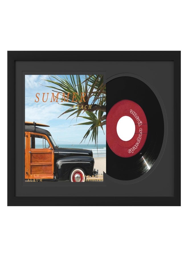 eletecpro 8.8x13.8 Record Frame with Double Mats for Single 7-inch Music Album Cover and Vinyl, 45 rpm (6 7/8") inch Vinyl Record Display for Wall, Classic and Stylish Record Holder for Wall Decor - Image 1