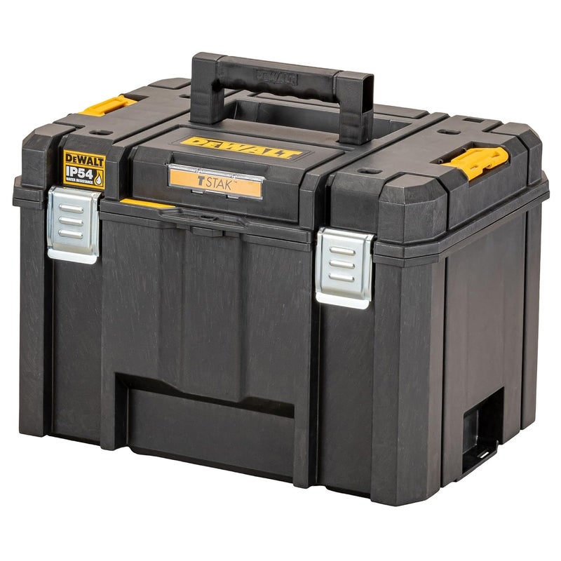DEWALT DEWALT DWST833461 TSTAK HeavyDuty Portable Plastic Deep Box With Removable Half Size Internal Tote Tray IP54 Rated Waterseal 30 Kg Weight Capacity Metal Latches 44x332x302 cm  - Image 1