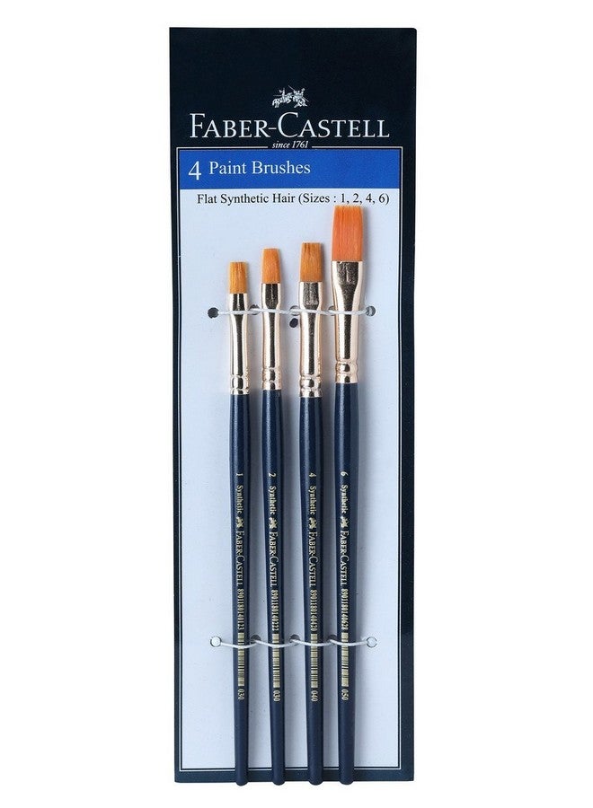 FABER-CASTELL Synthetic Hair Flat Assorted Paint Brush, Set Of 4 Navy Blue  - Image 1