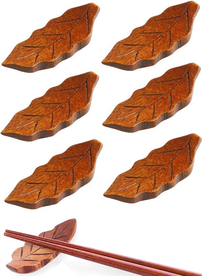 6 قطع من حاملات أعواد تناول الطعام الخشبية على شكل أوراق الشجر للمنزل والفندق والمطاعم، حاملات أعواد تناول الطعام الطبيعية الفاخرة، مجموعة حاملات الملاعق والشوك والسكاكين - Image 1