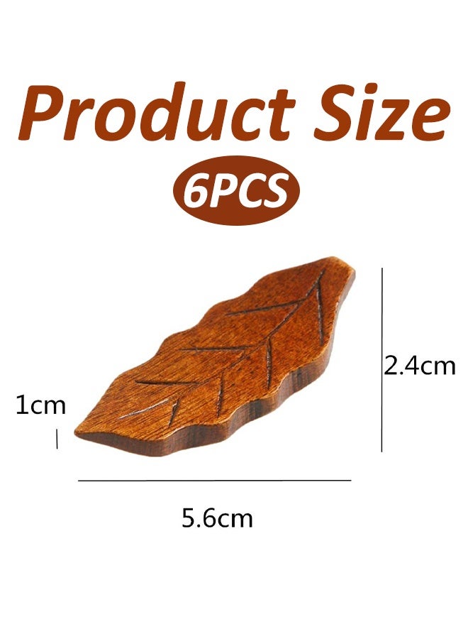 6 قطع من حاملات أعواد تناول الطعام الخشبية على شكل أوراق الشجر للمنزل والفندق والمطاعم، حاملات أعواد تناول الطعام الطبيعية الفاخرة، مجموعة حاملات الملاعق والشوك والسكاكين - Image 2