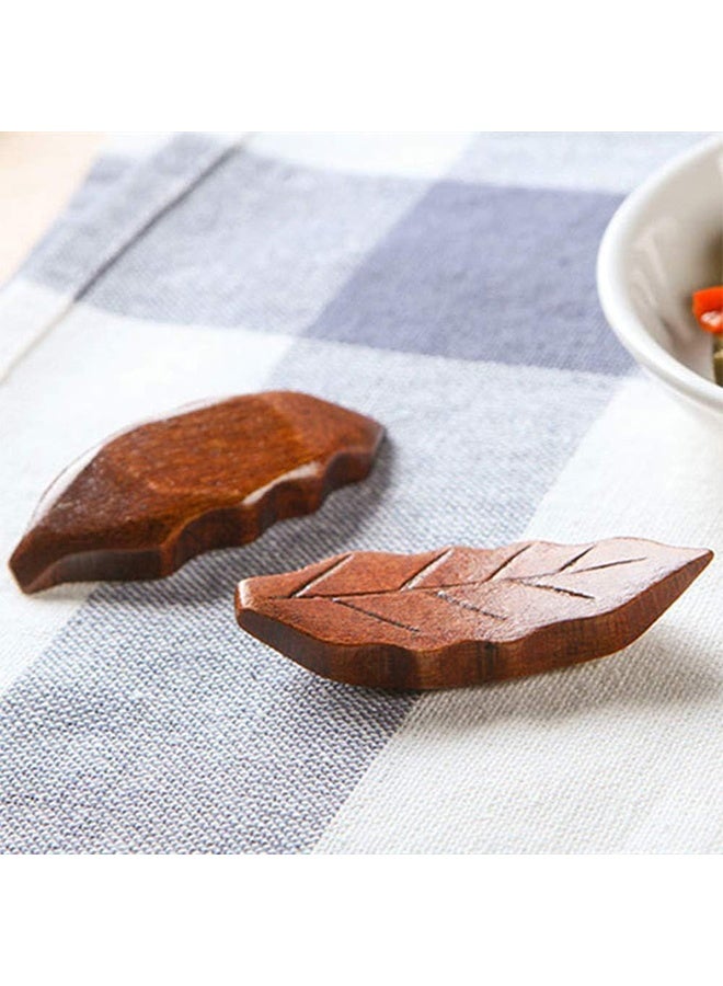6 قطع من حاملات أعواد تناول الطعام الخشبية على شكل أوراق الشجر للمنزل والفندق والمطاعم، حاملات أعواد تناول الطعام الطبيعية الفاخرة، مجموعة حاملات الملاعق والشوك والسكاكين - Image 4