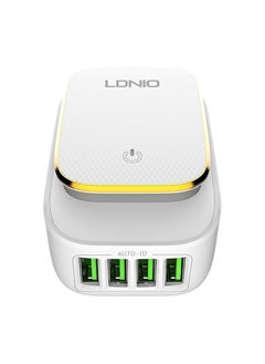LDNIO Ldnio A4405 Charging Adapter Containing Touch Lamp With 4 USB-A Ports And Micro Cable Provided With Quick Charge Technology For Different Types Of DevMulticolours 22 Watt - White  - Image 1