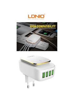 LDNIO Ldnio A4405 Charging Adapter Containing Touch Lamp With 4 USB-A Ports And Micro Cable Provided With Quick Charge Technology For Different Types Of DevMulticolours 22 Watt - White  - Image 4