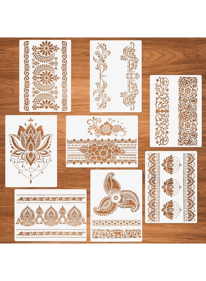 CODOHI Flower Border Stencils 8 Pcs Mandala Stencils For Painting On Wood Canvas Paper Wall Mandala Border Reusable Diy Craft Stencils 8.3X11.8 - Image 1