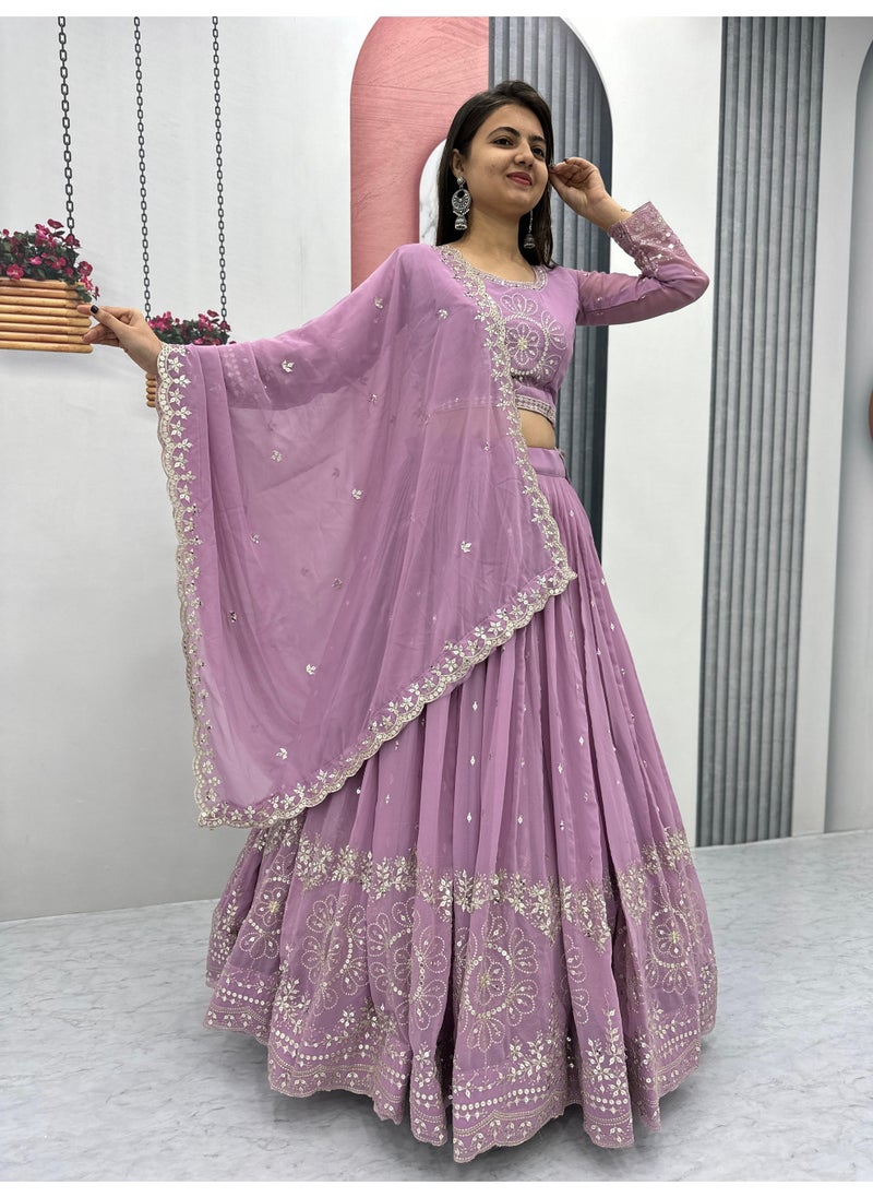 Super Asian Designer Heavy Faux Georgette Lehenga Choli Set for Women with 7mm Sequence Embroidery & Dupatta – Fully Stitched  - Image 2