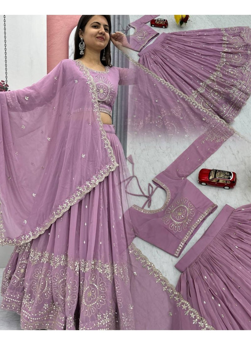 Super Asian Designer Heavy Faux Georgette Lehenga Choli Set for Women with 7mm Sequence Embroidery & Dupatta – Fully Stitched  - Image 3