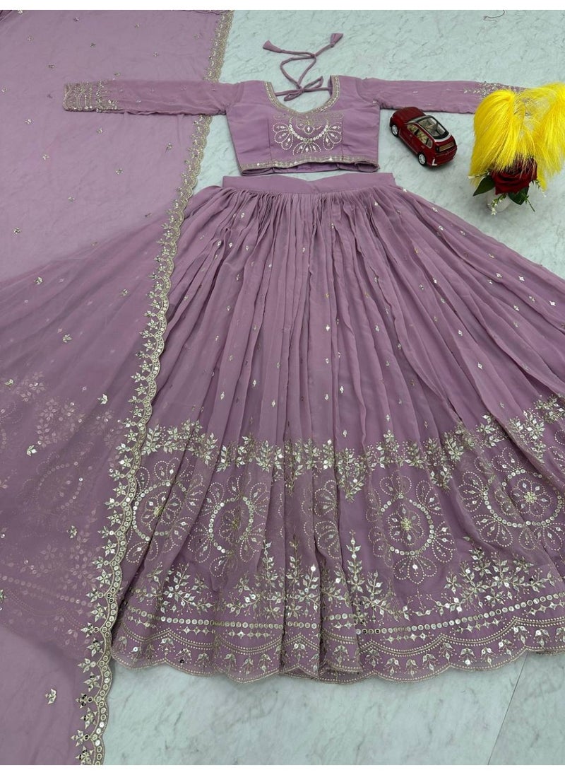 Super Asian Designer Heavy Faux Georgette Lehenga Choli Set for Women with 7mm Sequence Embroidery & Dupatta – Fully Stitched  - Image 5