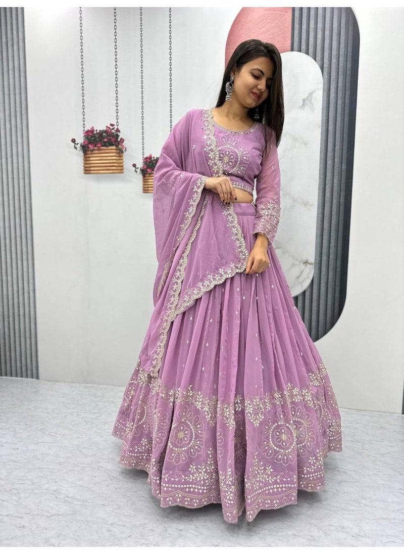 Super Asian Designer Heavy Faux Georgette Lehenga Choli Set for Women with 7mm Sequence Embroidery & Dupatta – Fully Stitched  - Image 4
