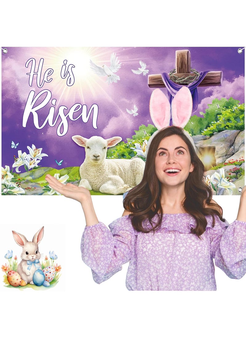 Moukeren Moukeren Easter Banners for Church He Is Risen Backdrop Decoration 6 x 36 ft Jesus Cross Christian Photography Background for Religious Photo Booth Church Party Decor  - Image 5