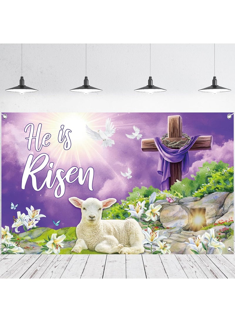 Moukeren Moukeren Easter Banners for Church He Is Risen Backdrop Decoration 6 x 36 ft Jesus Cross Christian Photography Background for Religious Photo Booth Church Party Decor  - Image 1