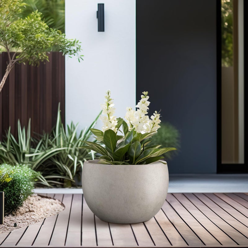 Kante 11.8" Dia Round Concrete Planter, Outdoor/Indoor Large Bowl Plant Pots with Drainage Hole and Rubber Plug for Garden Patio Balcony Home, Weathered Concrete - Image 5
