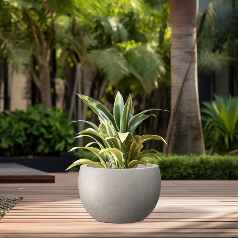 Kante 11.8" Dia Round Concrete Planter, Outdoor/Indoor Large Bowl Plant Pots with Drainage Hole and Rubber Plug for Garden Patio Balcony Home, Weathered Concrete - Image 4