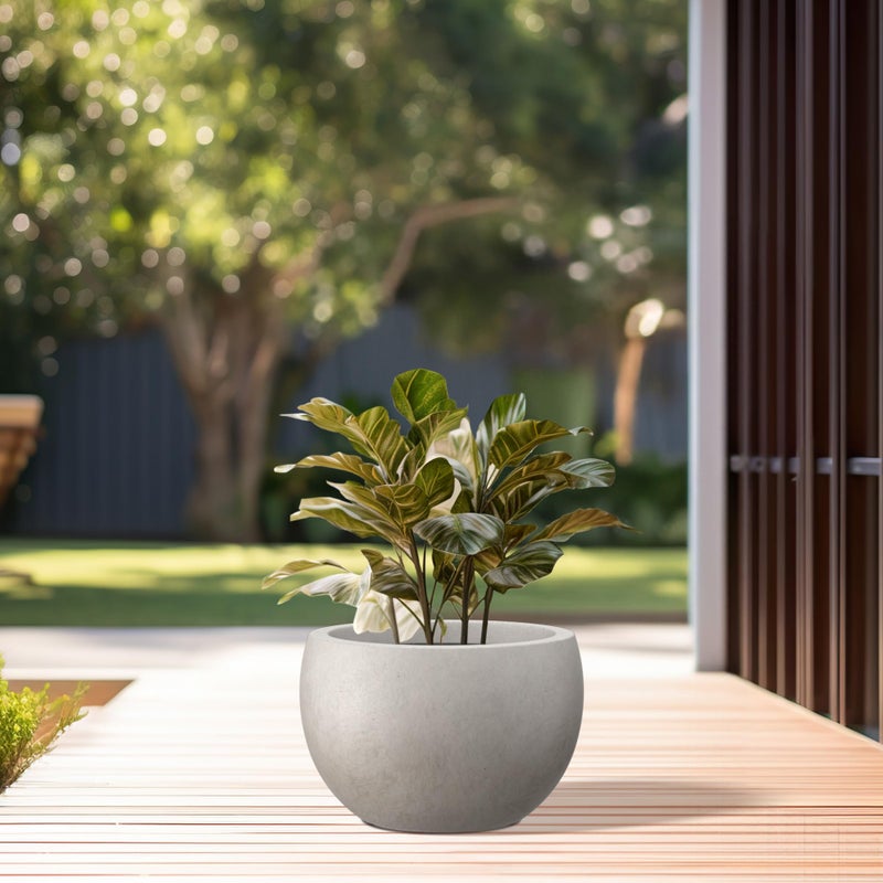 Kante 11.8" Dia Round Concrete Planter, Outdoor/Indoor Large Bowl Plant Pots with Drainage Hole and Rubber Plug for Garden Patio Balcony Home, Weathered Concrete - Image 3