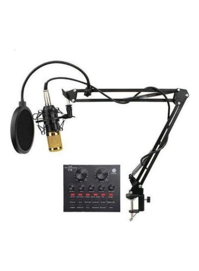 ACLIX Microphone Condenser + Set V8 Usb With Sound Card AZ-8452 Black-Gold - Image 2