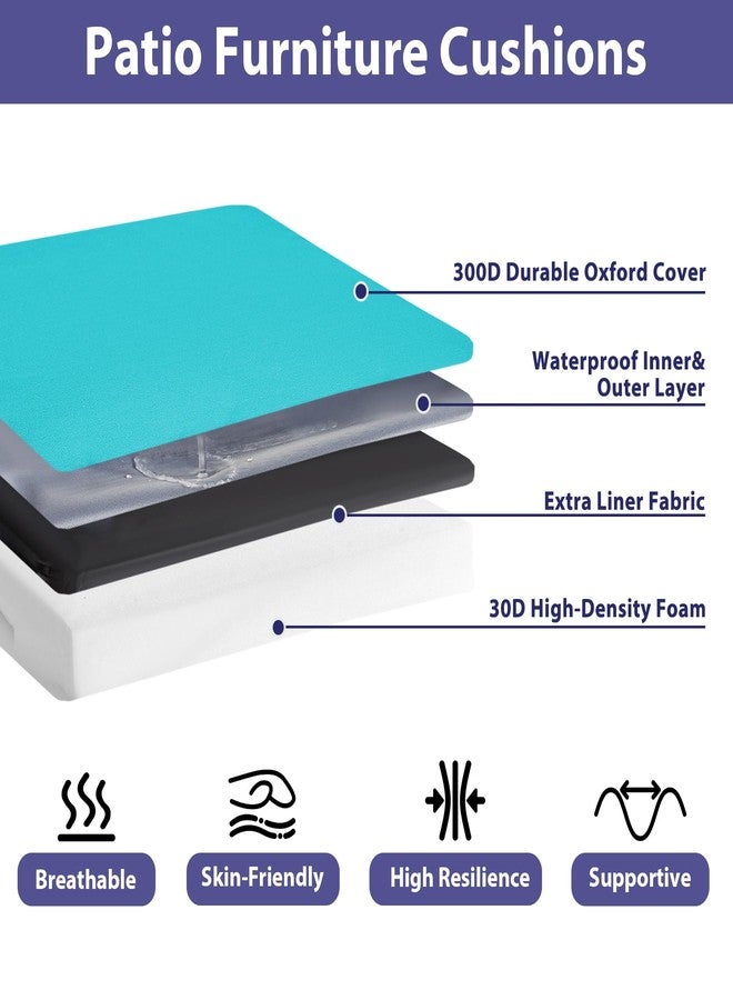 IPYNBAP Outdoor Chair Cushions Set of 4,Waterproof Outdoor Seat Cushions for Patio Furniture,Patio Chair Cushion with Handle and Ties, Square Out Door Chair Pads,19" x 19" x 3", Teal - Image 2