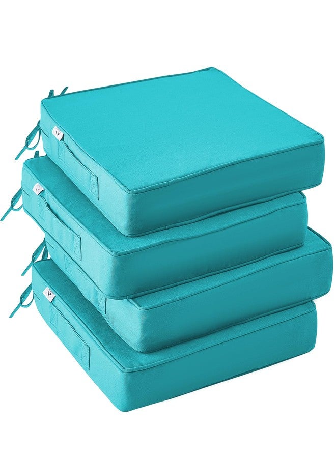 IPYNBAP Outdoor Chair Cushions Set of 4,Waterproof Outdoor Seat Cushions for Patio Furniture,Patio Chair Cushion with Handle and Ties, Square Out Door Chair Pads,19" x 19" x 3", Teal - Image 1