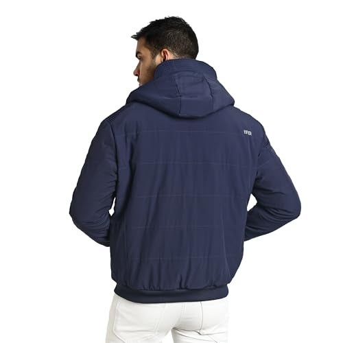 HIVER Men's Nylon Standard Length Jacket Water Proof Full-Sleeved Winter Jacket with Hood For Minus Degree (Royal Blue, 2XL) - Image 2