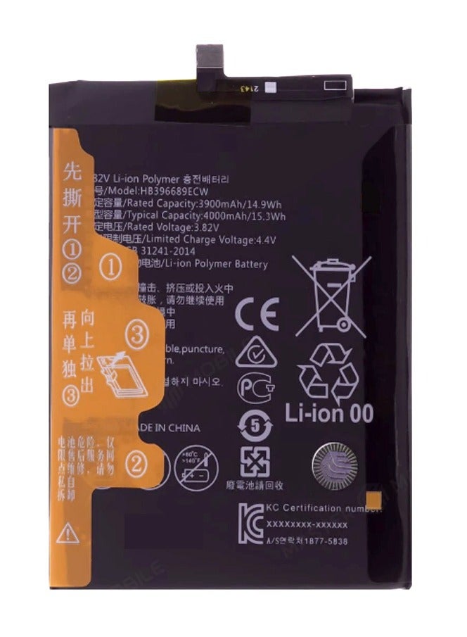 Battery HB406689ECW / HB396689ECW compatible with Huawei P40 Lite E, Y7 (2019), honor 8C , mate9 , mate9 pro , Y9 prime 2018 ,Y9 2019 , honor 9C , honor 7 plus ,Y7 2017 , Y7 prime , Y7 Pro, Enjoy Y9 , honor 7 plus , Y9 ENJOY 7 PLUS, Nova Lite Plus , Li-Polymer, 3.82 V, 4000 mAh 