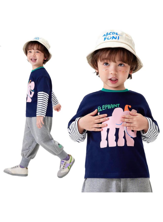 MQDMINI Boys' Long Sleeve T-Shirt 5A Antibacterial Children'S Striped Fake Two-Piece T-Shirt For Boys Middle And Small Children'S Bottoming Top - Image 3