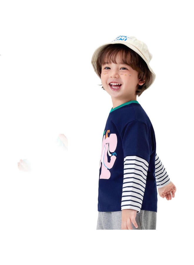 MQDMINI Boys' Long Sleeve T-Shirt 5A Antibacterial Children'S Striped Fake Two-Piece T-Shirt For Boys Middle And Small Children'S Bottoming Top - Image 1