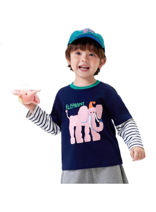 MQDMINI Boys' Long Sleeve T-Shirt 5A Antibacterial Children'S Striped Fake Two-Piece T-Shirt For Boys Middle And Small Children'S Bottoming Top - Image 2