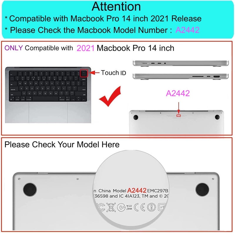 GIOIA BAZAAR Case for MacBook, Plastic Hard Shell Case Cover Only Compatible with MacBook Pro 14 (2021-22) A2442 M1 Pro / M1 Max, Clear Combo - Image 2