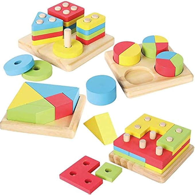 WOODEN STACKING PUZZLE BUILDING BLOCKS FOR KIDS, INTELLECTUAL CHALLENGE BOARD GAMES FOR KIDS, BRAIN GAMES FOR KIDS, WOODEN TOYS FOR KIDS, PRESCHOOL KIDS TOYS PUZZLE GAME (4 IN 1 STACKING TOY) - Image 1