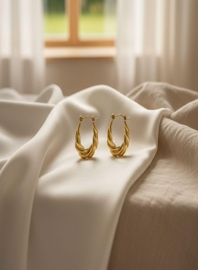 Siddhatva Twisted Gold Hoop Earrings Set for Women Gold Plated Anti Tarnish Stainless Steel Cute Earrings Dangle Hoops Earing for Girls Western Stylish Birthday Gifts Wife - Image 2