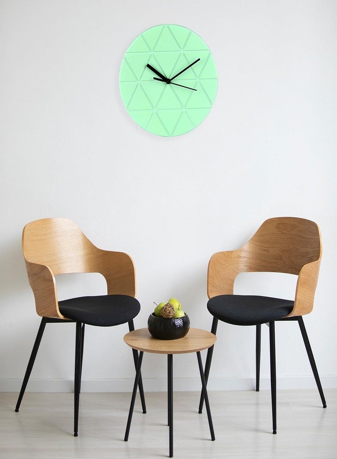 Peachy Loops Mint Green Wooden Wall Clock 24cm Round Geometric Triangle Pattern MDF, (Batteries not Included) - Image 4