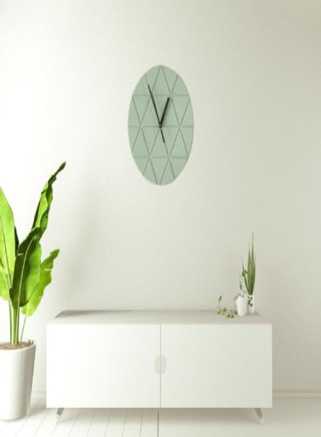 Peachy Loops Mint Green Wooden Wall Clock 24cm Round Geometric Triangle Pattern MDF, (Batteries not Included) - Image 5