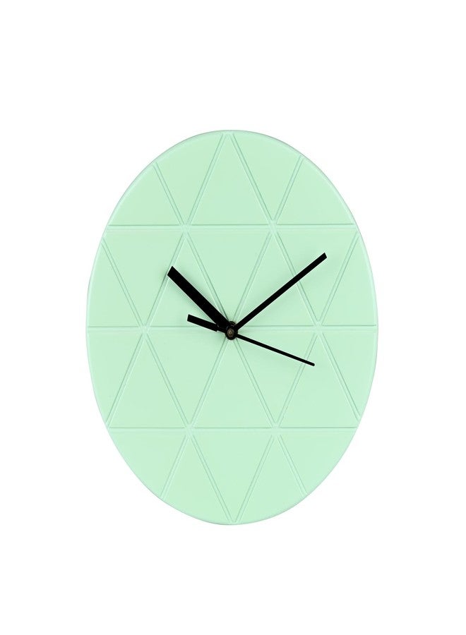 Peachy Loops Mint Green Wooden Wall Clock 24cm Round Geometric Triangle Pattern MDF, (Batteries not Included) - Image 1