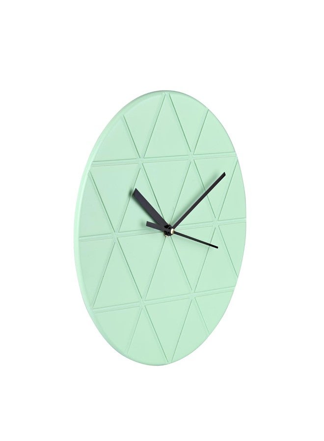 Peachy Loops Mint Green Wooden Wall Clock 24cm Round Geometric Triangle Pattern MDF, (Batteries not Included) - Image 3