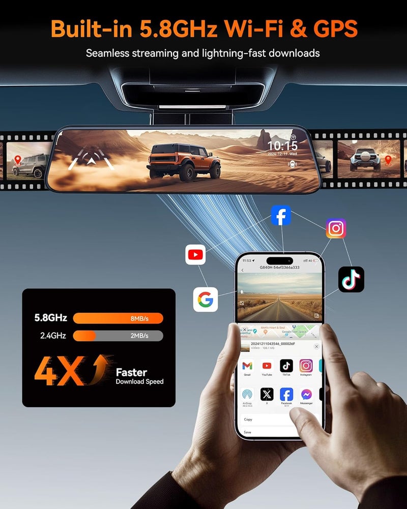 WOLFBOX G840H Mirror Dash Cam with GPS and 32GB Card - Image 4