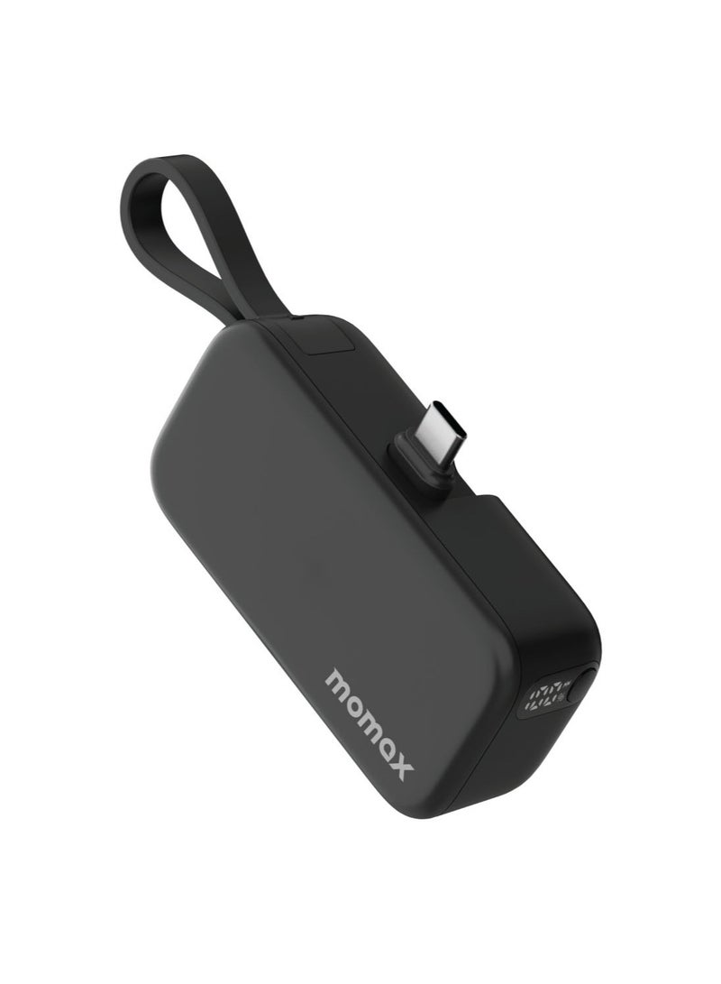 Momax 1-Power Mini Battery Pack 5000 mAh Power Bank [20W] with Built-in USB-C PD Cable - Black - Image 1