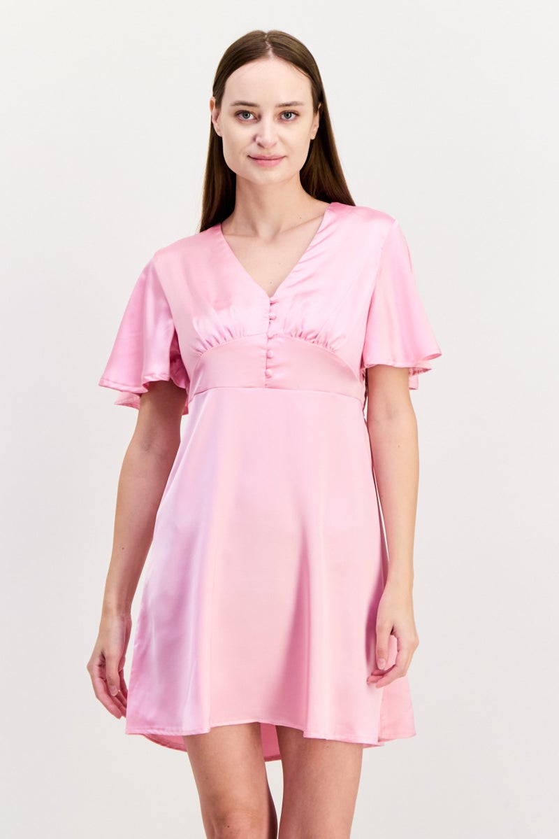 Flounce London فستان ميني بسيط للنساء، وردي - Image 1