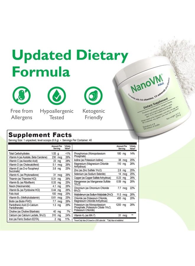 NanoVM Adult, Allergen-Free Vitamin Supplements, Women and Mens Multivitamins with 13 Vitamins & 13 Minerals, Unflavored Multivitamin Powder, Low-Carb Adult Multivitamins, 275g - Solace Nutrition - Image 3