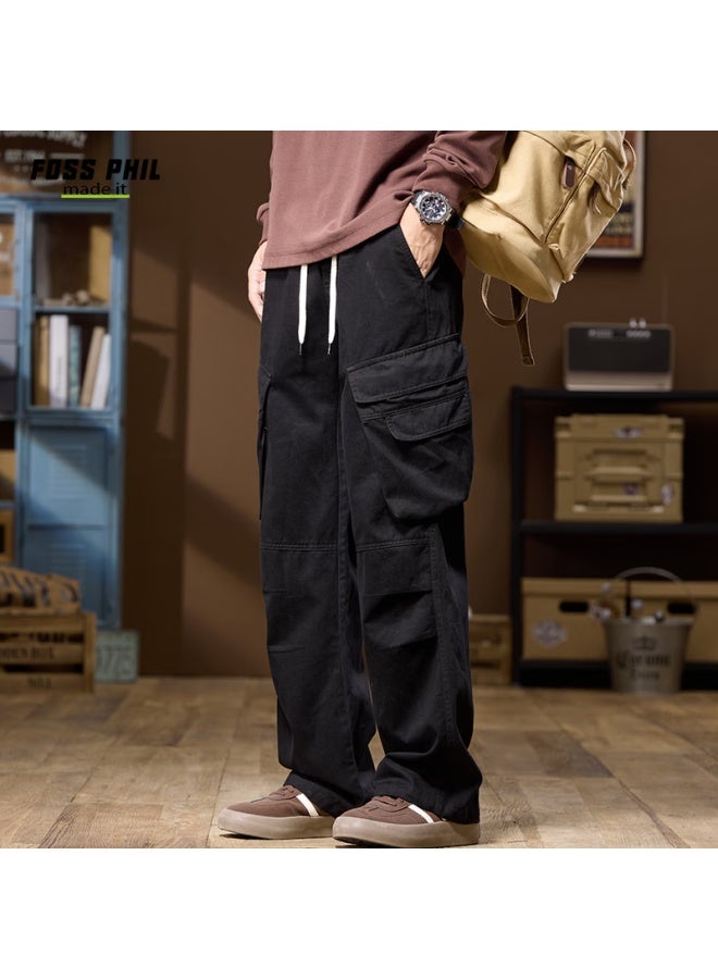 Foss Phil American-style Paratrooper Cargo Pants For Men, Spring And Summer Casual Pure Cotton Outdoor Loose Straight-leg Trousers, Fpk38 Black XL - Image 5