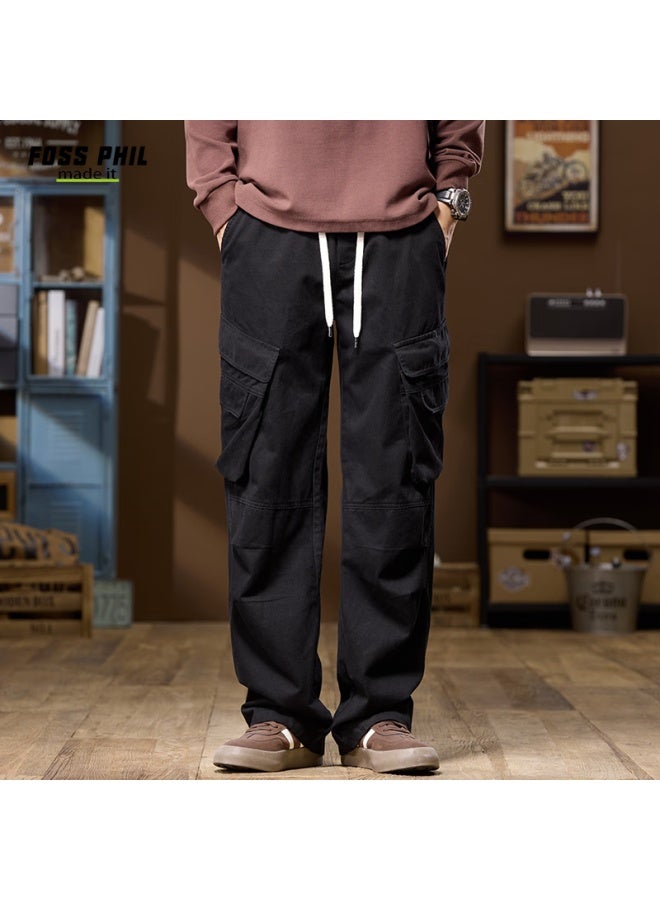 Foss Phil American-style Paratrooper Cargo Pants For Men, Spring And Summer Casual Pure Cotton Outdoor Loose Straight-leg Trousers, Fpk38 Black XL - Image 2