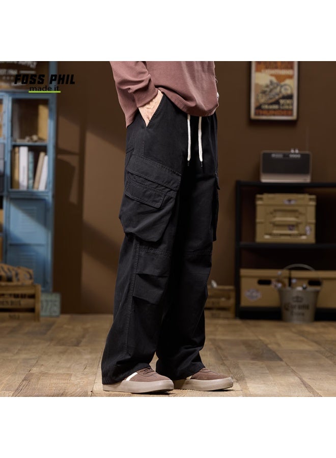 Foss Phil American-style Paratrooper Cargo Pants For Men, Spring And Summer Casual Pure Cotton Outdoor Loose Straight-leg Trousers, Fpk38 Black XL - Image 4