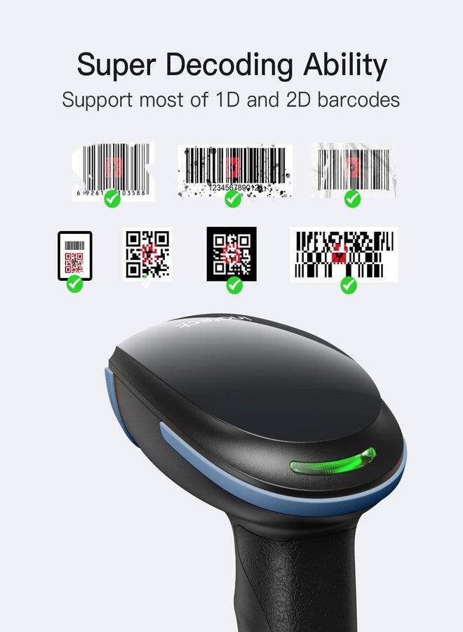 Inateck 2D Barcode Scanner, Wireless Bluetooth QR Barcode Scanner, Handheld Scanner with APP and SDK, 1 Charge for 3 Months, BCST-23 Blue - Image 2
